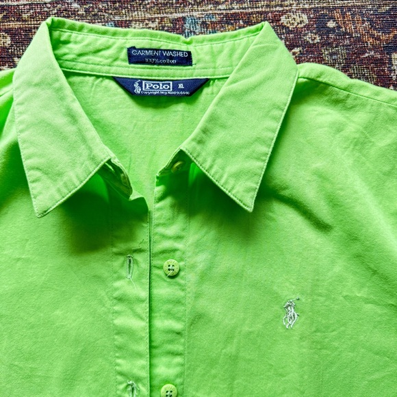 Green Ralph Lauren Polo Three-Quarter Sleeve Button-Up - Prep Style 100% Cotton - Picture 2 of 7